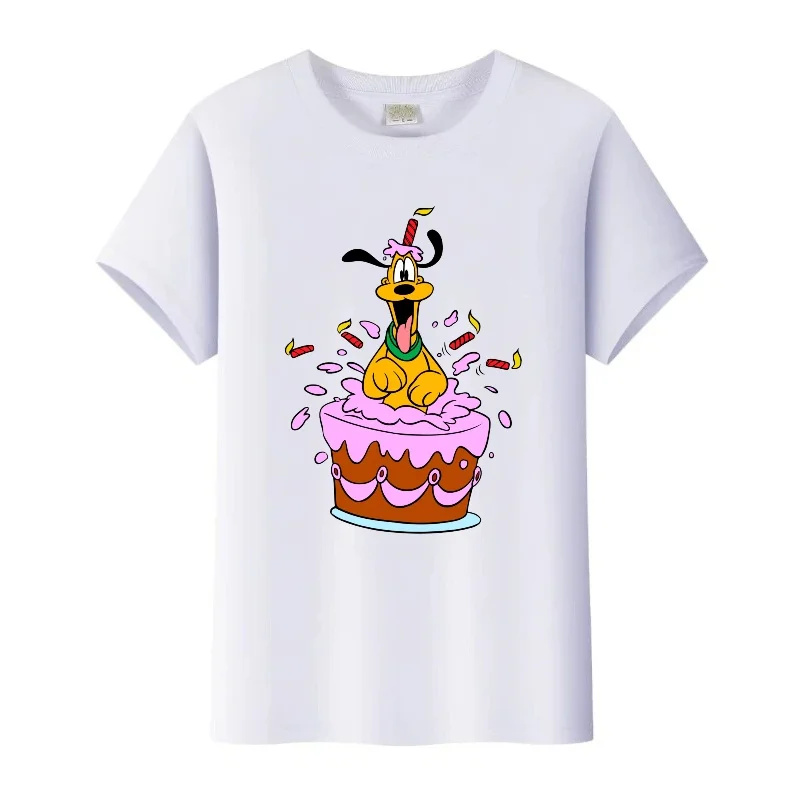 

Милые футболки с рисунком Микки Мауса Плутона Диснея, женская футболка, семейная блузка, детская футболка с короткими рукавами, одежда для мужчин, свободные топы Y2k