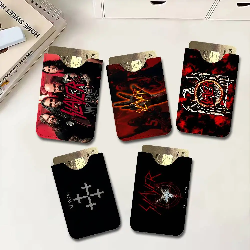 S-Slayer H-Heavy M-Metal Band PU Leather Slim Credit Card ID Card Organizer Portable Business Card Case for Daily Outdoor Carry