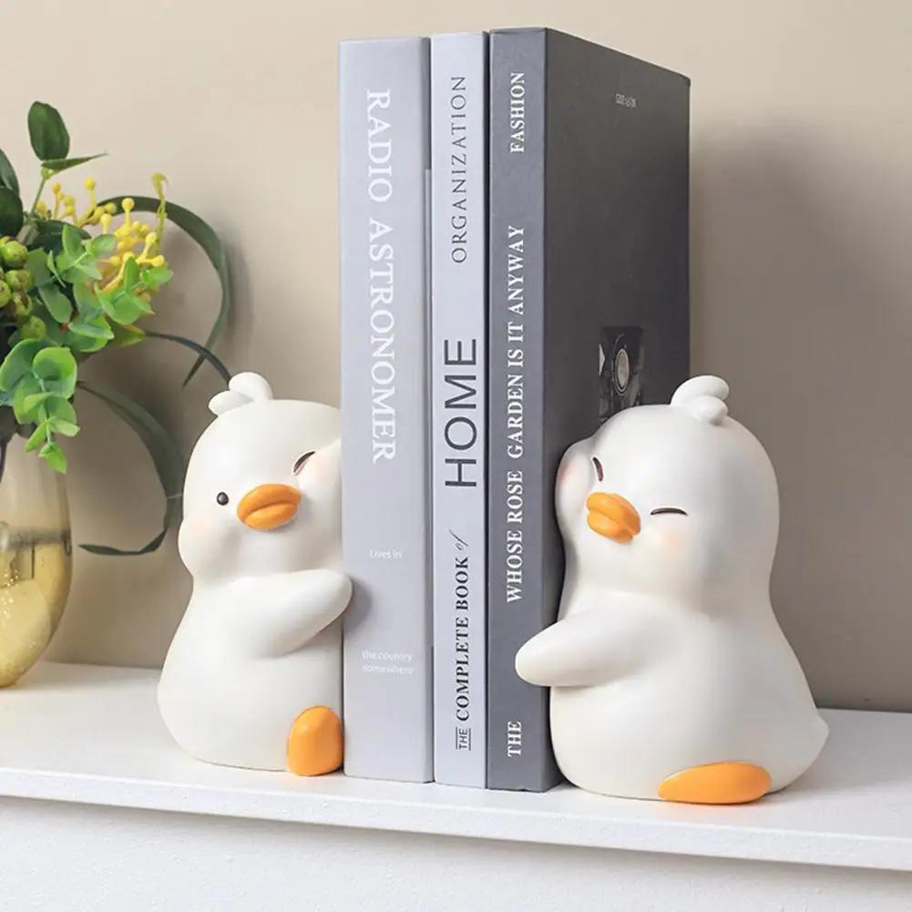 

1 Pair Hug Duck Book End Cartoon Anti-slip Heavy Duty Resin Craft Home Office Desktop Book Stopper Holder Animal Ornament Decor