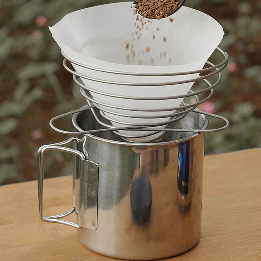 

1pc Coffee Filter Stainless Steel Foldable Funnel Dripper Cup Heat Retention Brew Stand Manual Cone Design Easy Clean