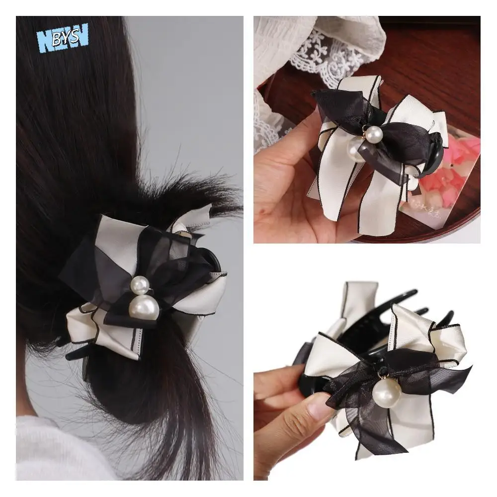 

Pearl Bowknot Hair Claw Mesh Banana Clip Bowknot Vertical Clip Crab Clip Hair Accessories Bowknot Ponytail Holder Ladies