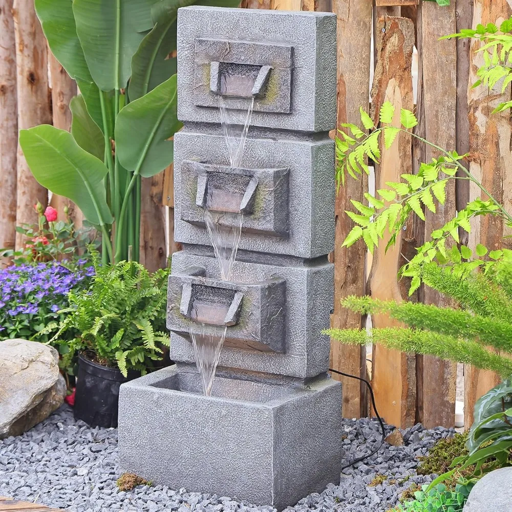 Fonte de água externa de 34,84 polegadas, luzes LED e bomba, fonte de água interna, cascata, fonte externa, casa e jardim