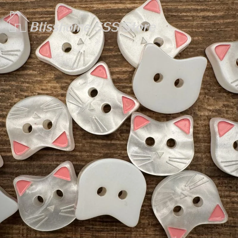 

【S】10Pcs Decorative Fasteners For Clothing Cute Cartoon Cat Buttons With Ears Resin DIY Craft Buttons For Sewing And