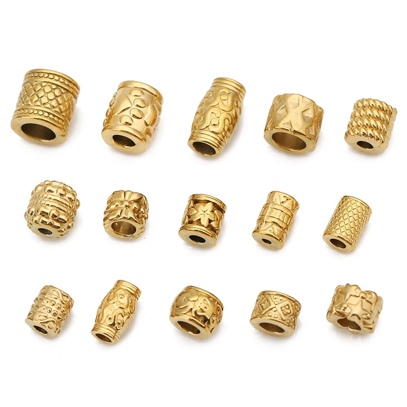 5pcs/lot Stainless Steel Gold Color Loose Tube Big Hole Spacer Beads for DIY Bracelets Necklace Jewelry Making Supplies Finding