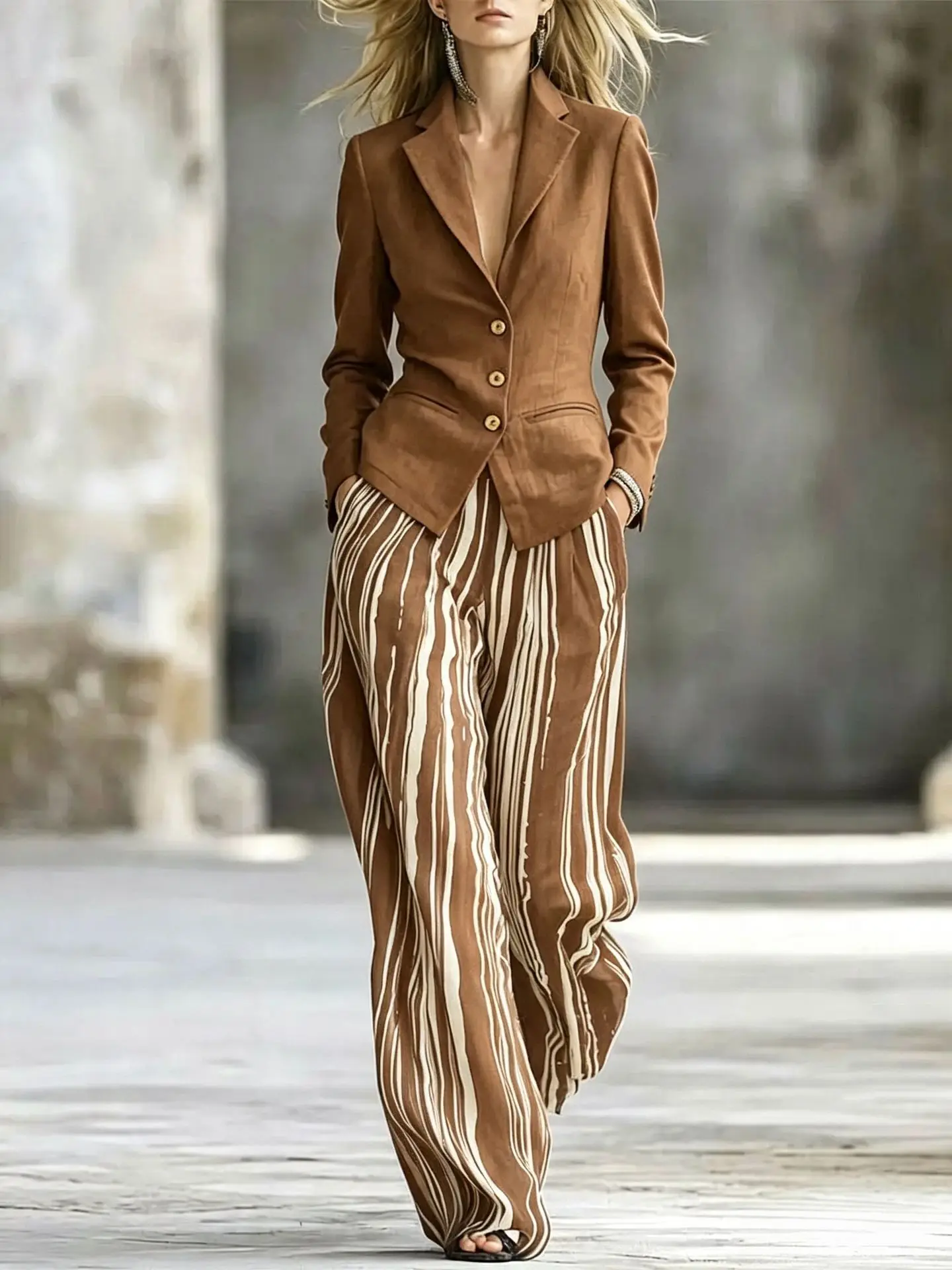 Commuting Style Long Pants Set Elegant Autumn Winter Versatile Single Breasted Long Sleeved Suit Jacket Long Pants Two-piece Set 9