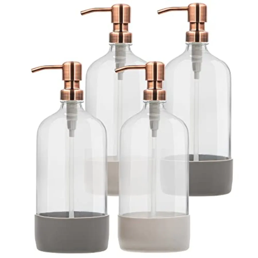 

32 oz Glass Pump Bottle Rustproof Stainless Steel Pump Funnel and Lids. Modern Farmhouse Vintage Jar Large Glass Shampoo Bottle