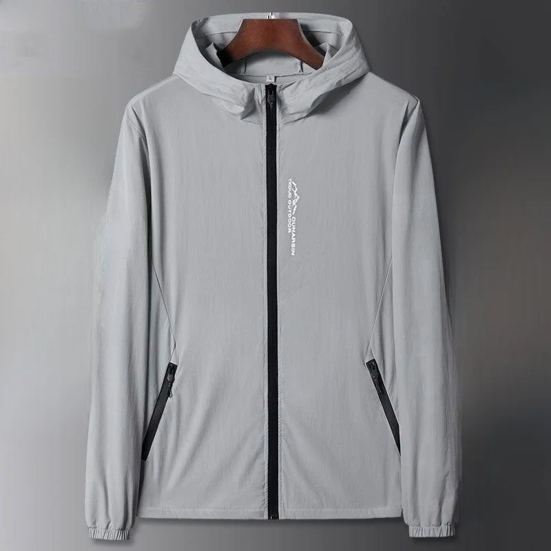 

Ice Silk Men's Summer Lightweight Breathable Fiing Jaet UV Protection Outerwear Long Sve Hooded ort Length Stand Fit