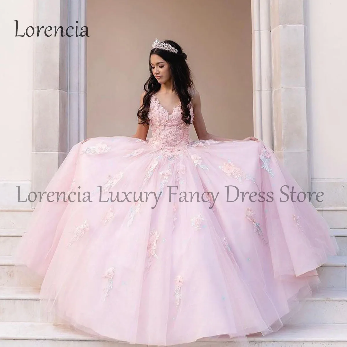 Rosa mexikanische Quince anera Kleid süße 16 Ballkleid Applikation formale Perlen ärmellose Kristalle Korsett Vestidos de 15 Años