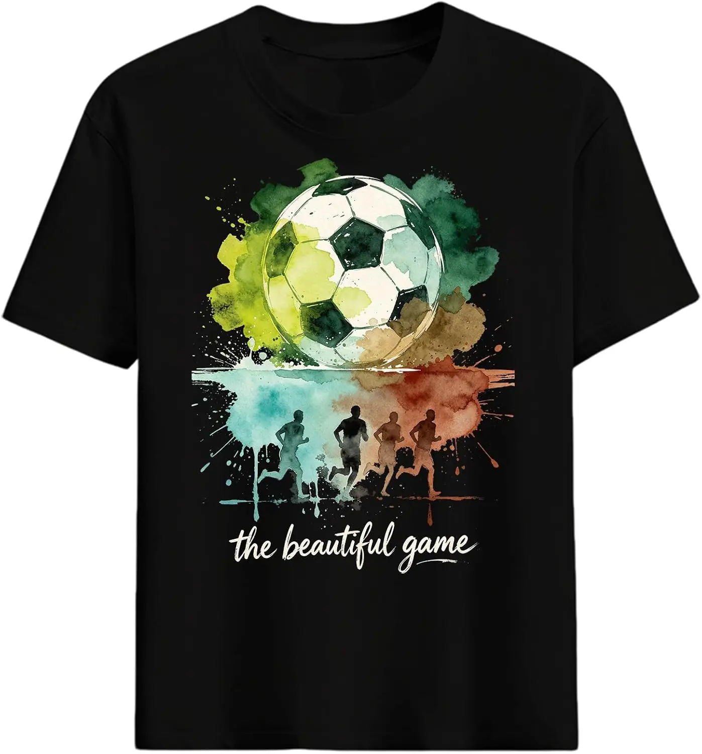 Watercolor T-Shirt Artistic Football Graphic Soccer Fan 100% Cotton Trendy Y2K Short-Sleeve Tee – Soft, Quick-Drying, &