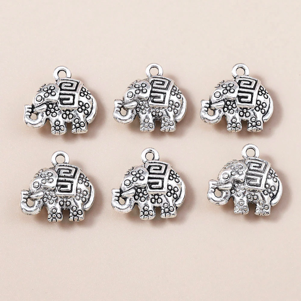 Leslie 10 Stück/Set 16*16mm Trendige Metall-Elefanten-Anhänger für Armbänder Halsketten Legierung Tier-Charms DIY Schmuckzubehör – Detail 6