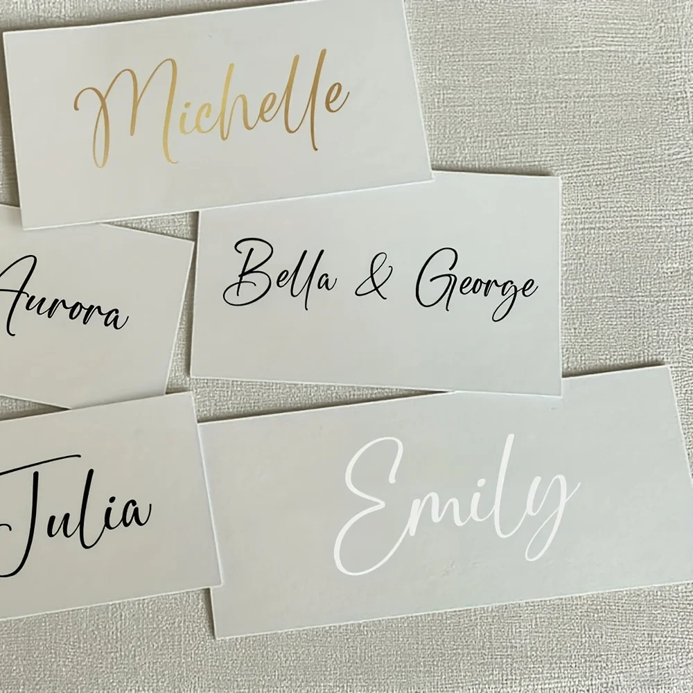 5pcs Personalized Name Vinyl Stickers - Elegant Cursive Script with Golden Glitter, Perfect for Wedding Party Decorations