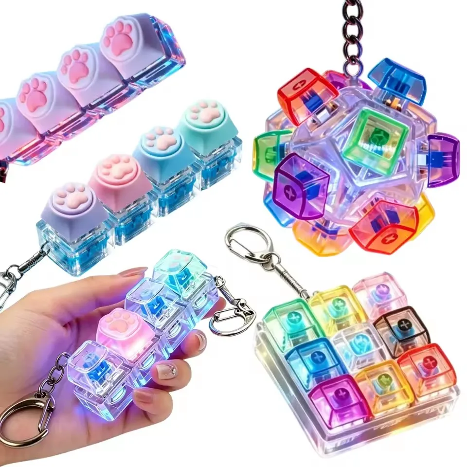 HOT Multi-Style LED Light-Up Keycap Keychain Clicker Fidget Toy Stress Relief Portable Desk Accessory for Kids Adults CW
