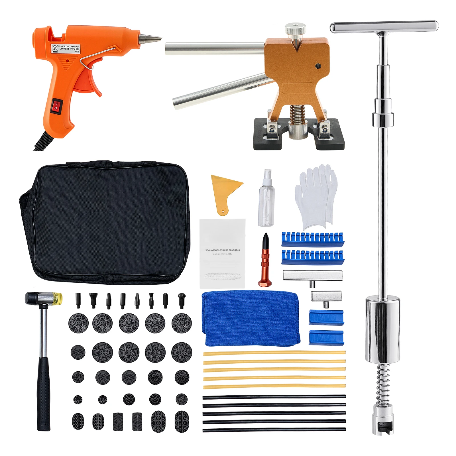 SucceBuy Kit Rimozione Ammaccature con Martello Scorrevole Dorato, Barra a T, Pistola per Colla - Strumento per Riparazione Danni da Grandine su Carrozzerie Auto