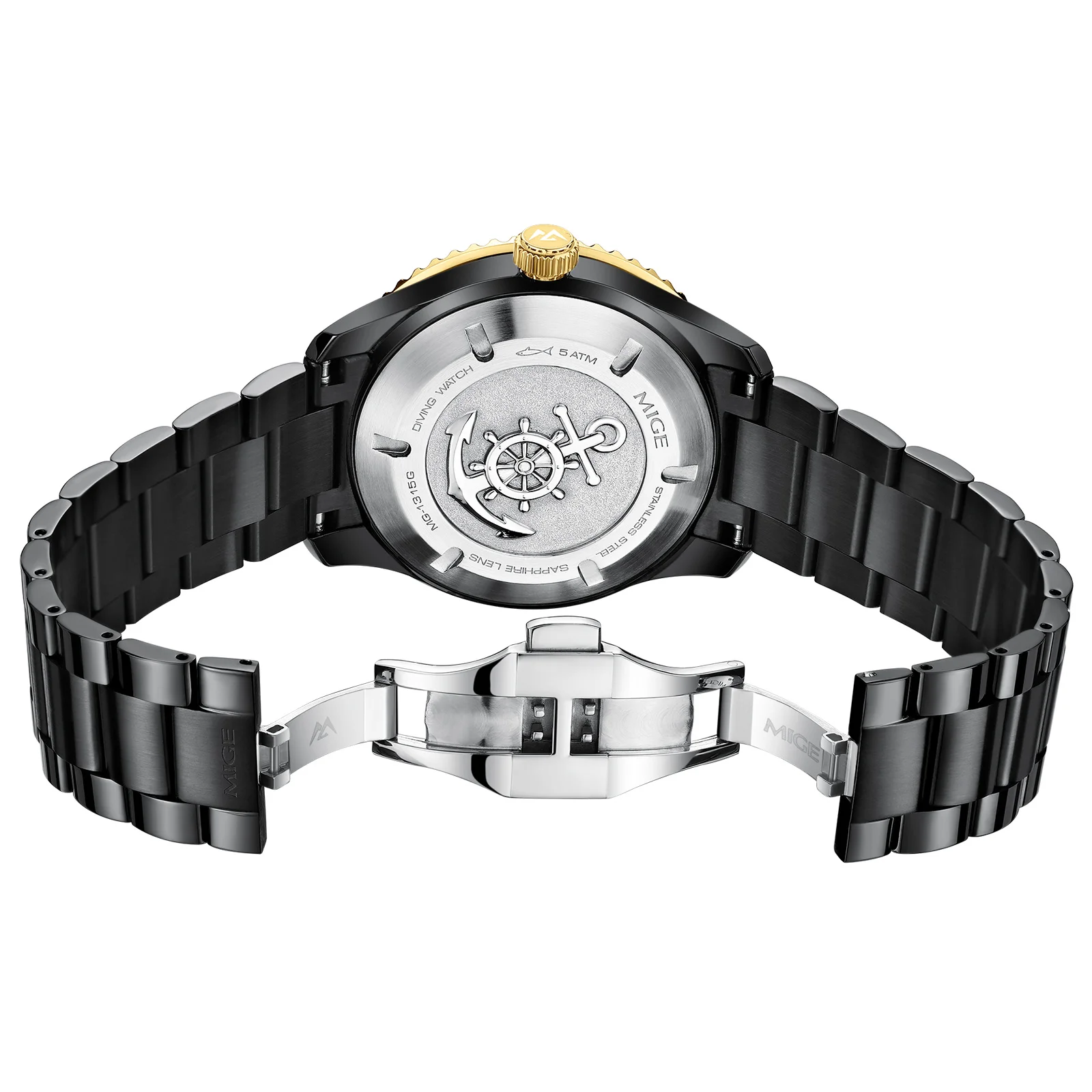 ساعات ماركة MIGE للرجال أوتوماتيكية ذاتية اللف للرجال، تقويم من الفولاذ المقاوم للصدأ، مقاومة للماء، ساعات يد ميكانيكية للرجال