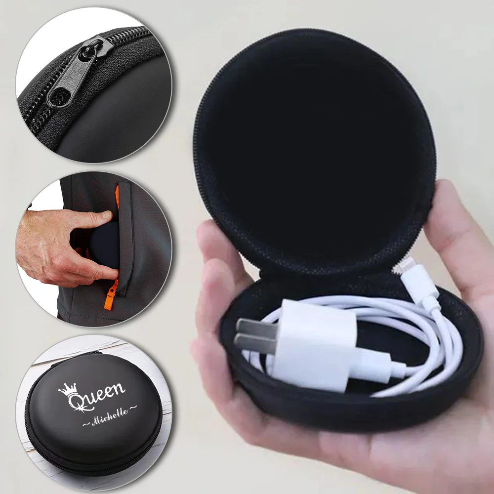 شخصية مخصصة اسم استدارة سماعات صندوق غطاء واقٍ مزخرف لهاتف آيفون كابل بيانات حقيبة للتخزين حالات سستة المحمولة منتجات مخصصة