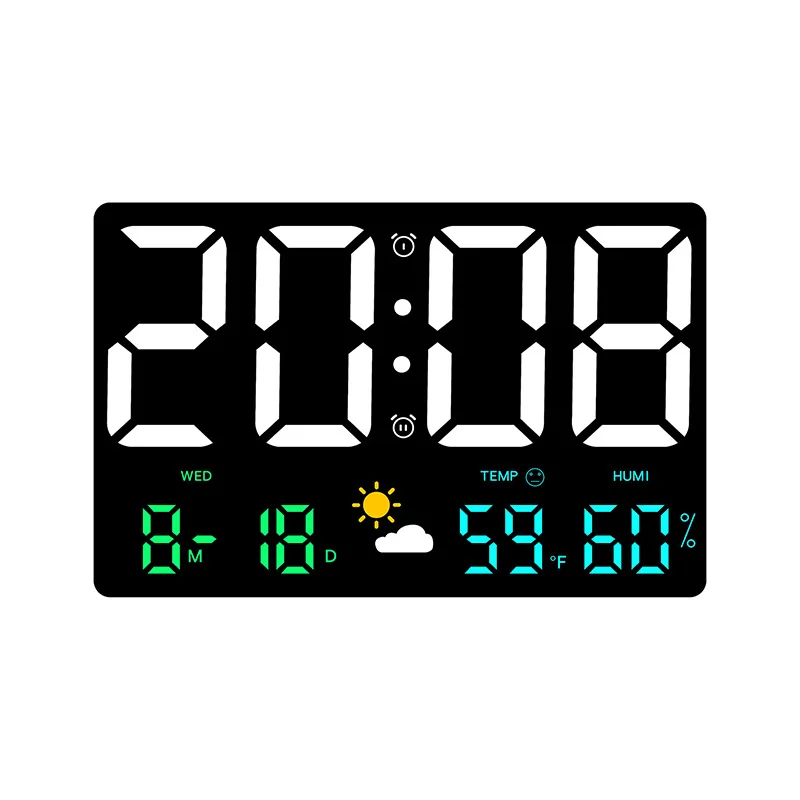 

High-Definition Large-Screen Rectangle Wall Clock Temperature Humidity Display Weather Clock Multi-Function Color Digital Clock