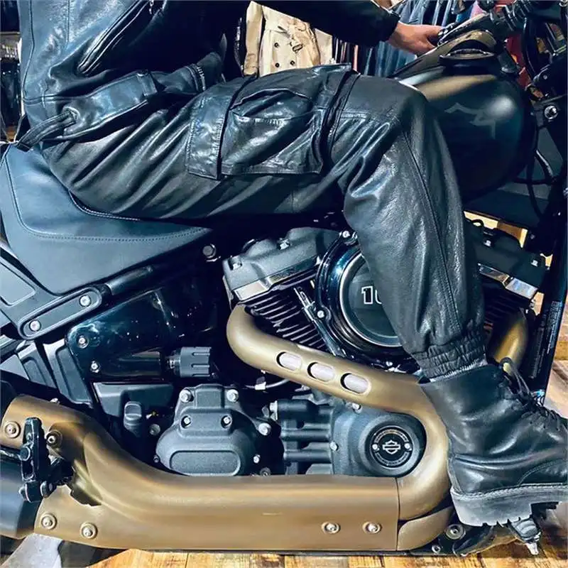 2024 New Spring Autumn Sports Locomotive Leather Pants Men's Heavy Wash Process Plant Tanned Head Layer Cowhide Pants