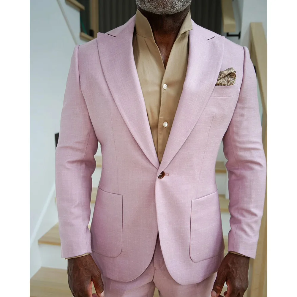 Summer Pink Men's Suits Elegant Prom Party Wedding Bespoke Male Clothing Blazer One Button Peak Lapel Outfits Costume Homme 2024