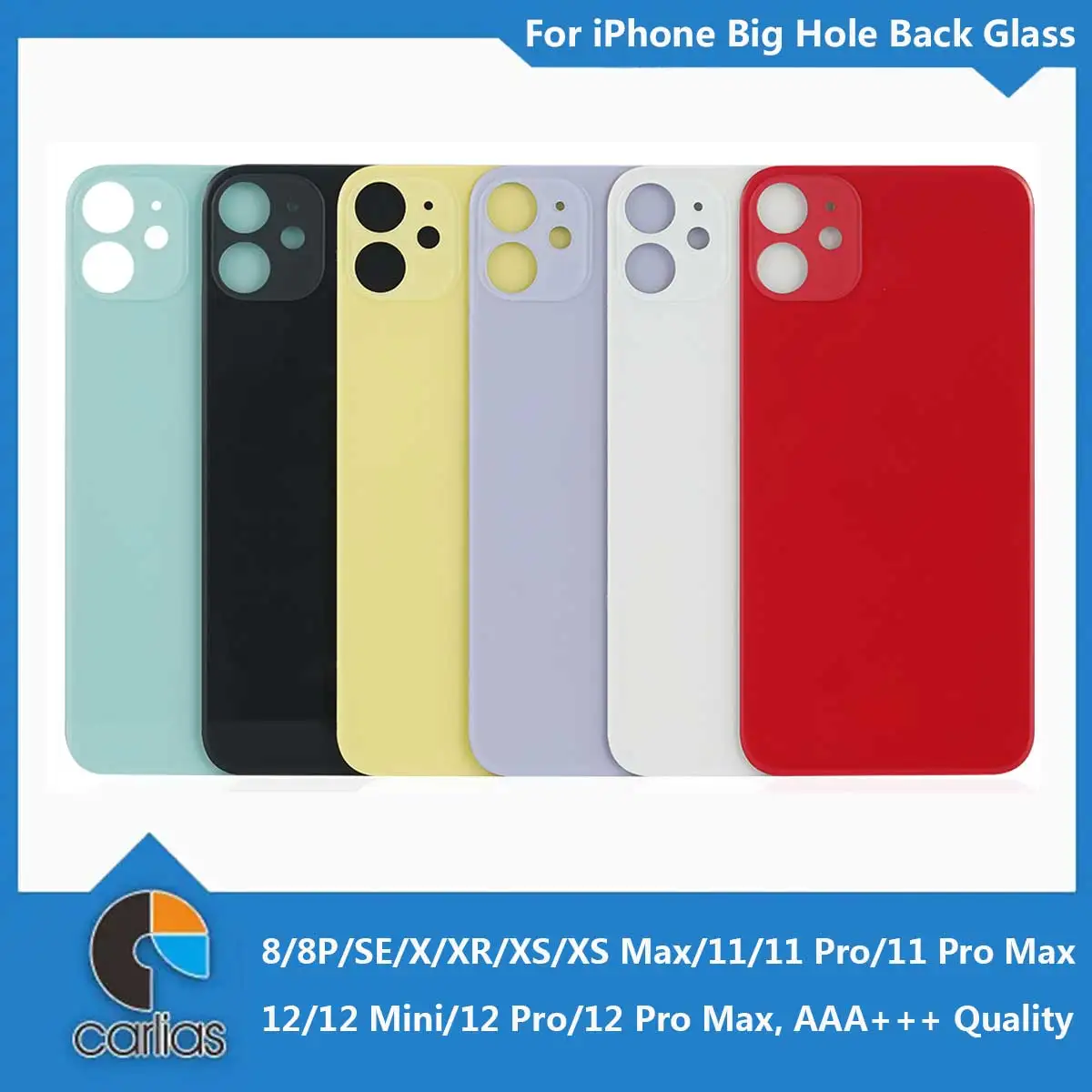 1PCS Big Camera Hole Back Glass For iPhone 8 8P X XR XS Max 11 12 Pro Max Rear Cover With 3M Adhensive