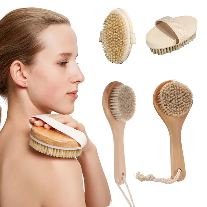 

1Pcs Exfoliating Wooden Body Massage Shower Brush Natural Bristle Bath Brush Soft Bathroom Women Man Skin Care Brush