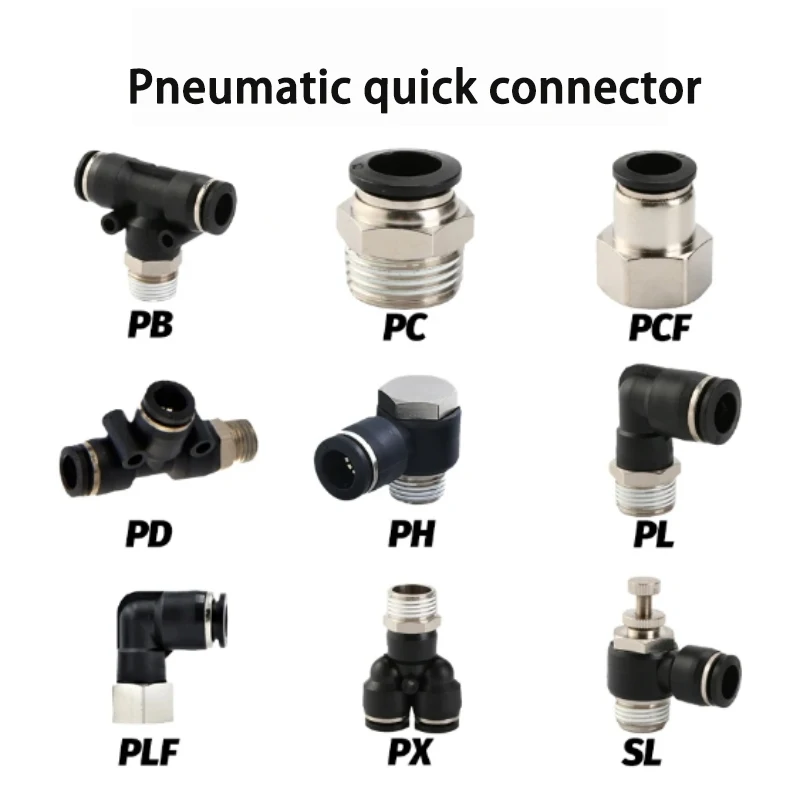 Black Air Hose Fittings High Quality PC PCF PL PD Quick Connector Thread 1/8 1/4 3/8 1/2 Tube Connector  Plastic Hose Fittings