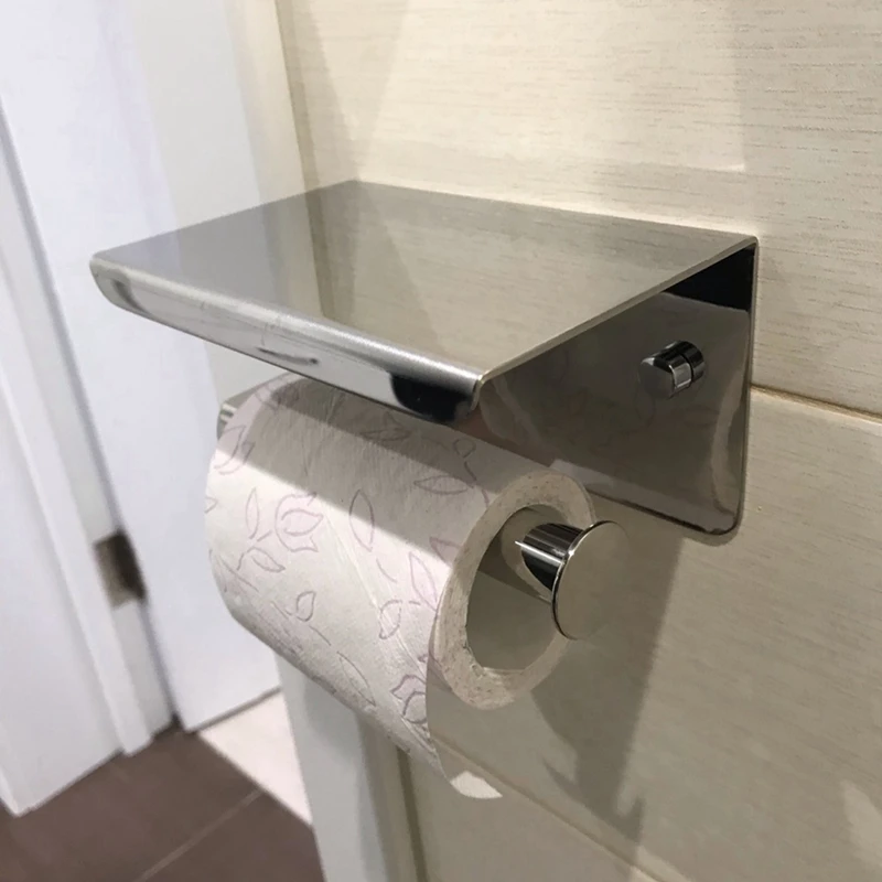 SUS 304 Stainless Steel Toilet Paper Holder With Phone Shelf, Bathroom Tissue Holder Toilet Paper Roll Holder