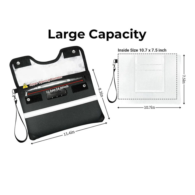 【HAPPYH】Fireproof Money Bag With Reflective Strip For Documents With Zipper With Handle For Cash, Important Documents