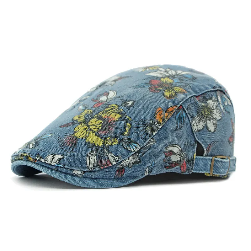 2023 Four Seasons Cotton Flower Print Newsboy Caps Flat Peaked Cap Men and Women Painter Beret Hats 163