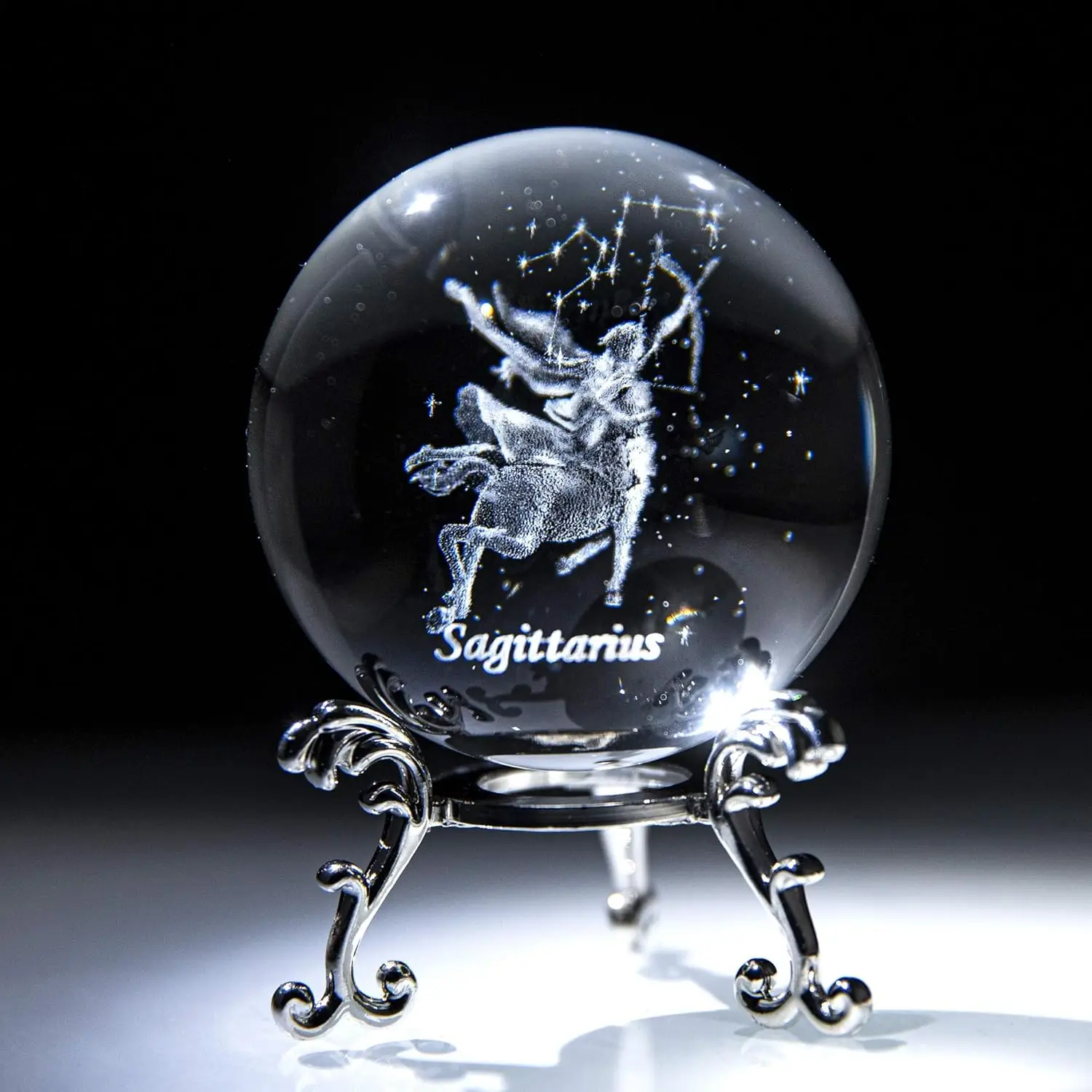 

12 Constellation Capricorn 6cm 3D Crystal Ball Glass Sphere Ornament Silver Metal Base Crystal Crafts Birthday Gift Home Decor