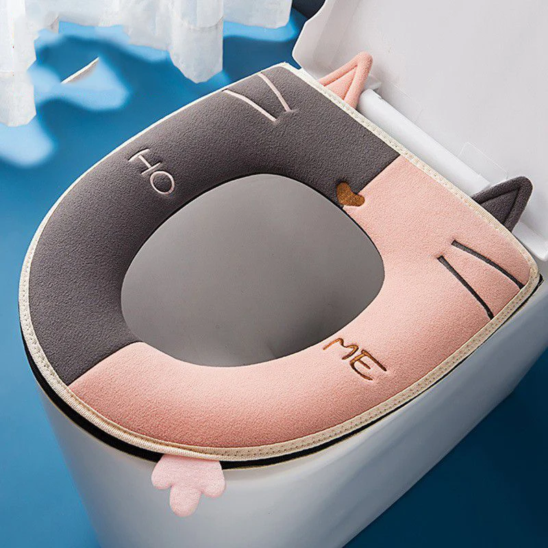 1PC Bathroom Toilet Seat with Handle Closestool Washable Soft Winter Warmer Mat Pad Cushion O-shape Toilet Seat Covers