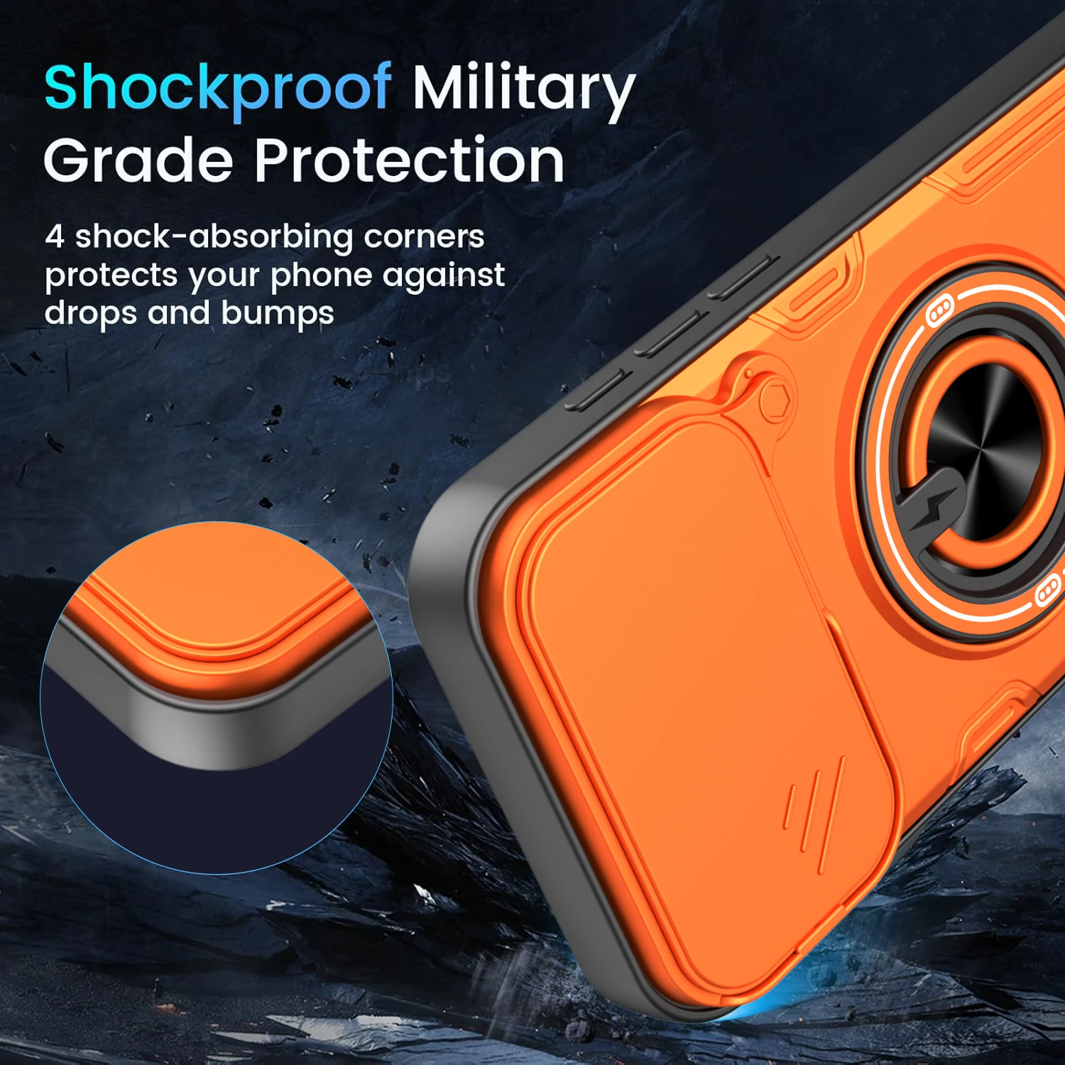 Stoßfeste Handyhülle für iPhone 17 16 Pro 17Pro Max mit Schiebe-Kameraschutz, Magnetring-Ständer und Schutzhülle – Detail 3