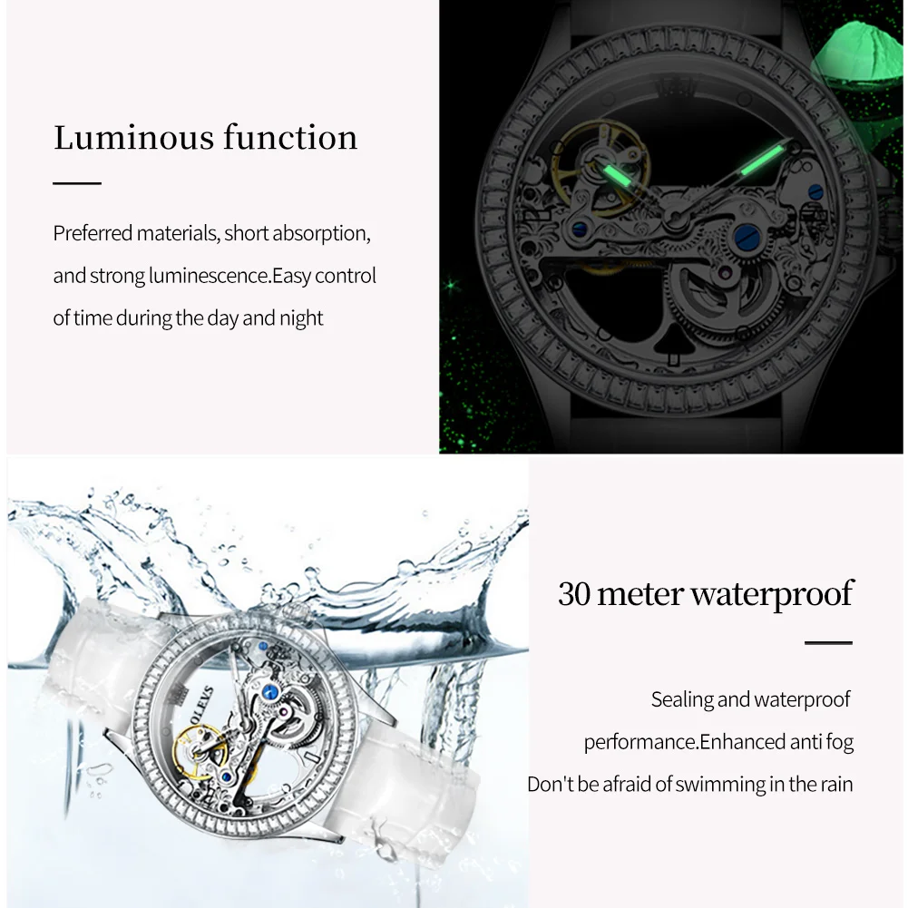 OLEVS Fashion Creative Hollow Design Watch Women Top Brand Luxury Automatic Mechanical Waterproof Women\'s Watches reloj mujer