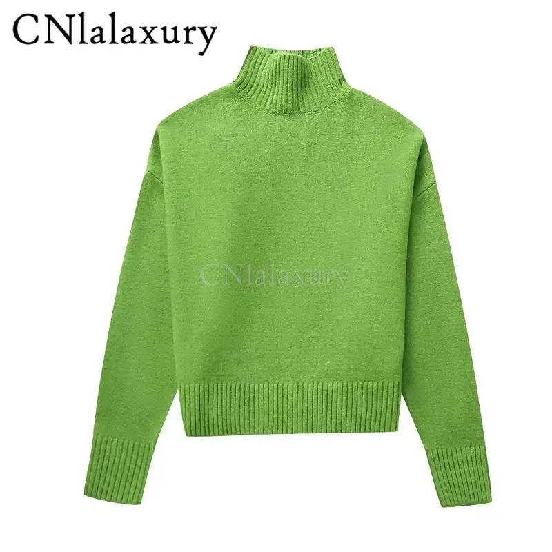 CNlalaxury 2023 Autumn Winter Women New Simplicity Versatile Half High Collar Soft Fashion Knitwear Jumper Female Sweater Tops