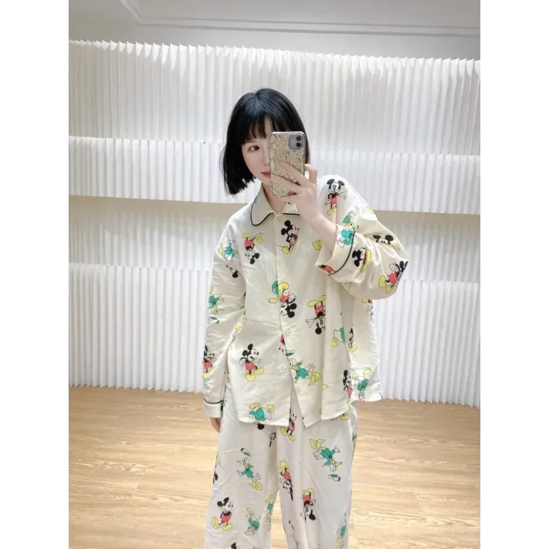 Disney Mickey Mouse silk pajamas female cute cartoon comfortable breathable cardigan loose Donald Duck home women\'s pajamas