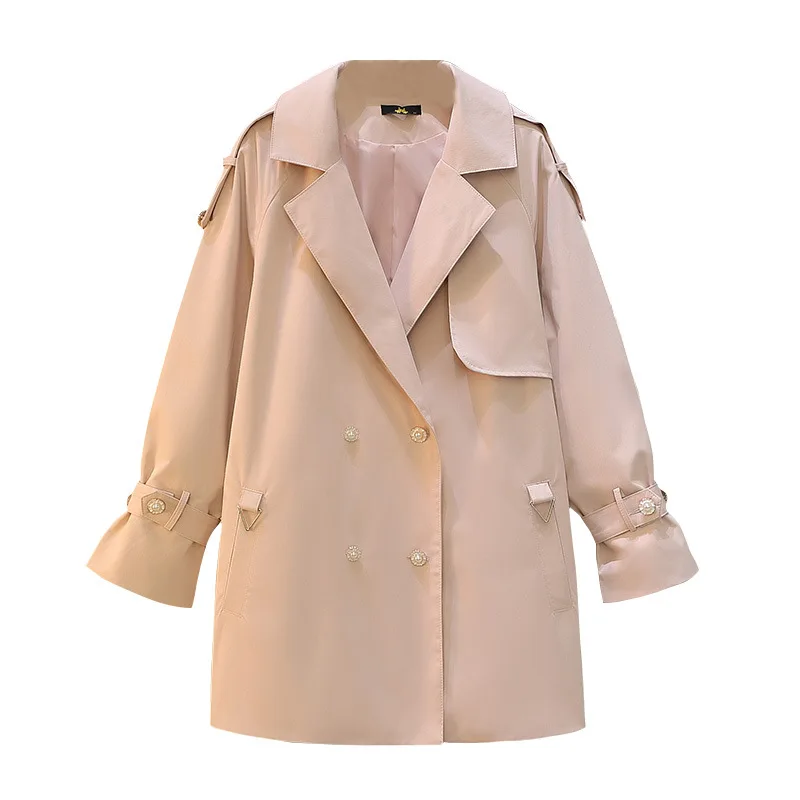 150Kg Plus Size Women\'s Bust 155 Autumn Winter Loose Temperament Tailored Collar Trench Coat Pink 5XL 6XL 7XL 8XL 9XL