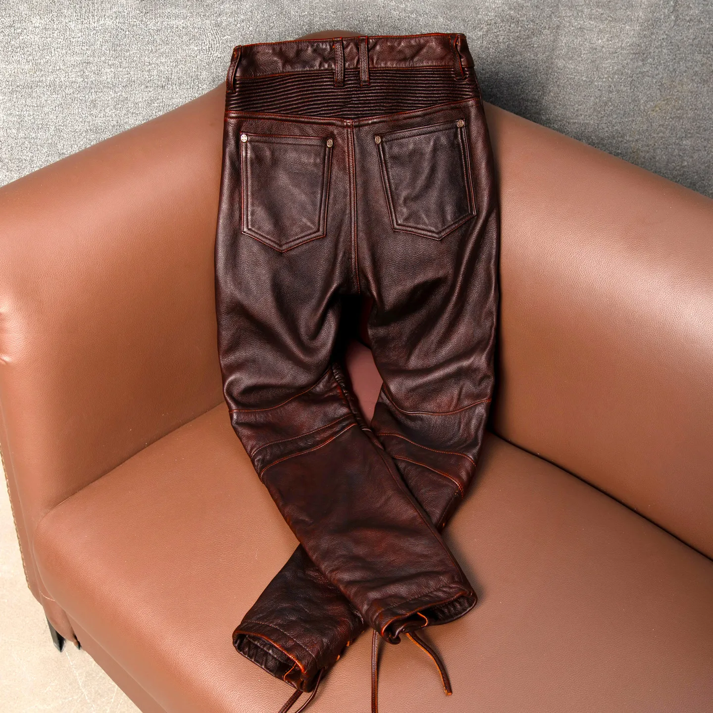 American retro old first-layer cowhide locomotive leather pants motorcycle riding trousers men's genuine leather