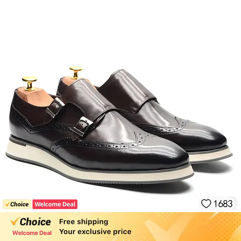 New Style Crocodile Print Double Buckle Decoration Men's Loafer Leather Shoes Round Toe Men Comfortable Slip On Single Shoes