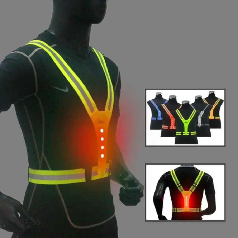 เสื้อกั๊กสะท้อนแสงเพื่อความปลอดภัย LED Running Light ปรับเสื้อขี่จักรยาน Night Warning ทํางานตกปลากีฬาเสื้อกั๊ก