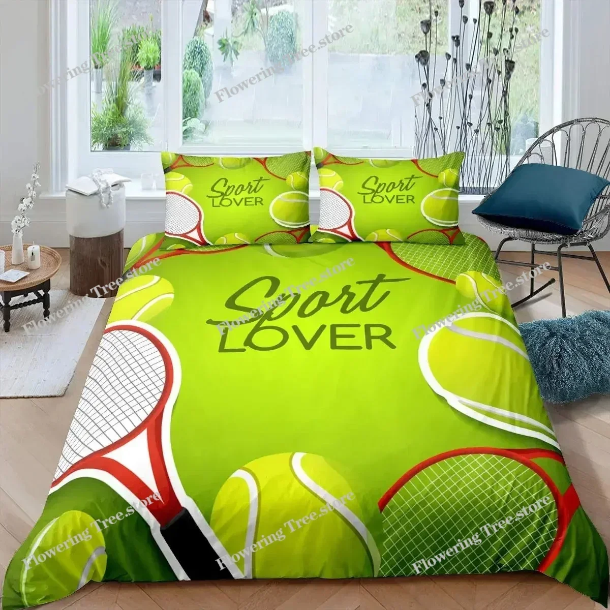 

Tennis Ball Duvet Cover Set Sports Game Themed Bedding Set Twin Size for Kids Teens Adult Tennis Racket Ball Comforter Cover029