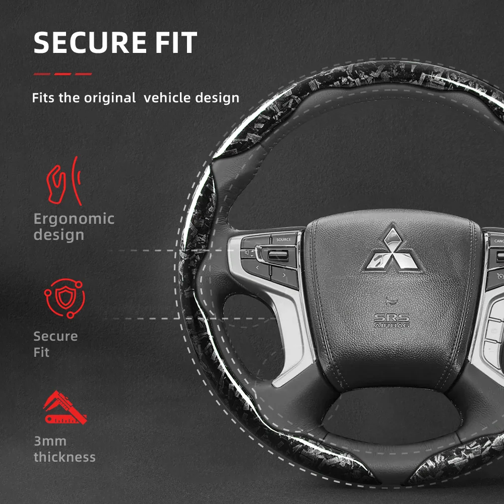 Suitable for Mitsubishi Forged Carbon Fiber Texture Steering Wheel Cover, Durable Snap-On Quick Installation, Triton L200 Xpander Pajero Montero Outlander Sport Asx Rvr Xforce Eclipse Cross Mirage Attrage C