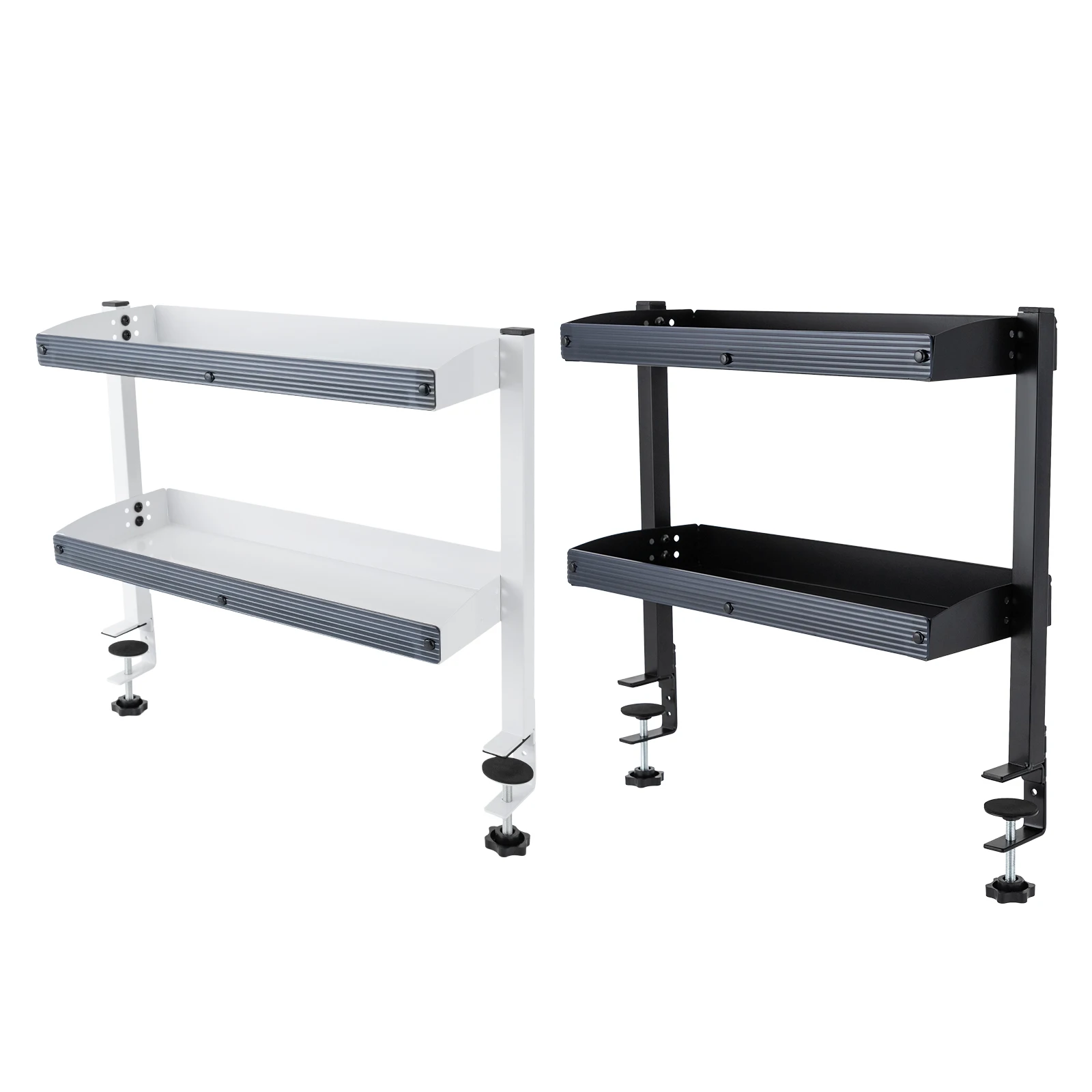 2-Tier Clamp-on Desk Shelf Space-saving Holder Shelving with Adjustable Storage Tray Black/White