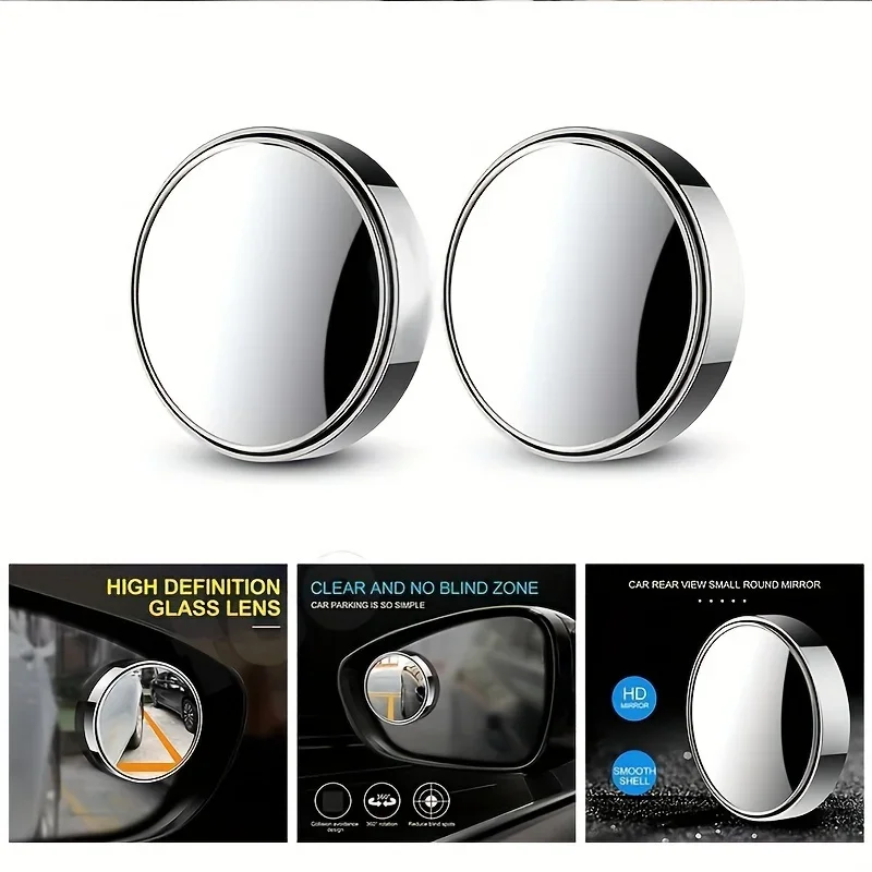 High-Definition Small round Car Rearview Mirror Adjustable 360-Degree Rotation Glass Mounted for Reversing Assistance