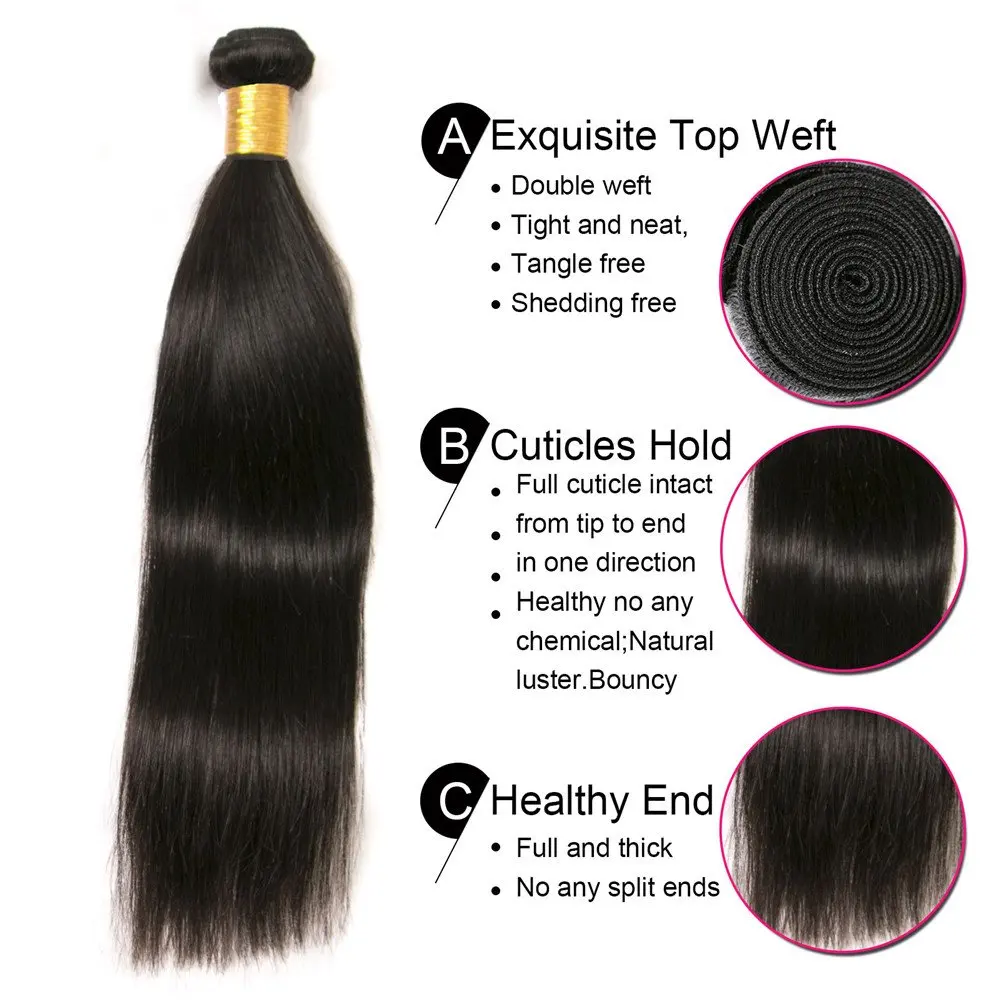 Extensiones de cabello humano liso, extensión de cabello humano brasileño de 1/3/4 piezas, tejido Natural negro 1B 24 26 28 30 pulgadas para mujeres negras