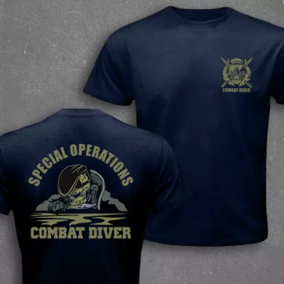 US Marine Corps Special Forces Combat Diver Same Skull Pattern Print Short Sleeve Cotton T-Shirt Men's and Women's Casual Top