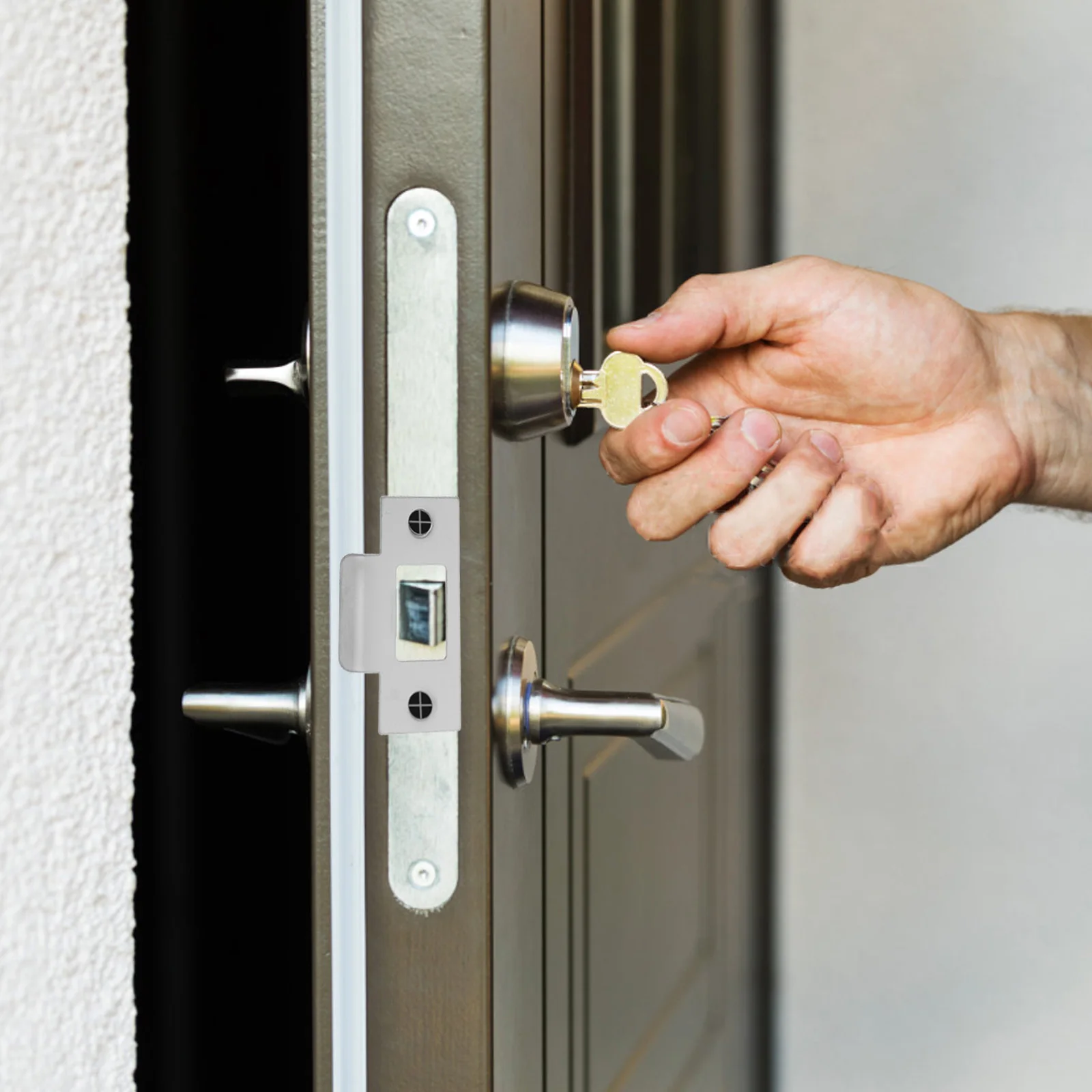 

4Pcs Stainless Steel Lock Protectors T-Shape Strike Plates for Doors Reinforcement and Modern Look Door Supply