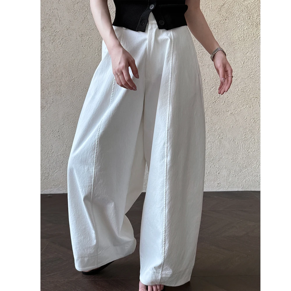 ใหม่มาถึงผ้าฝ้าย 62% ผู้หญิงกางเกงขากว้างใหญ่เอวสูงสบายๆตรงกางเกงหญิงเสื้อผ้าผู้หญิงกางเกง