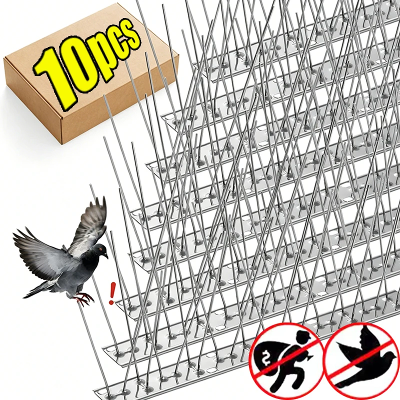 Effective Bird Repeller Garden Fence Roof Window Anti Bird Stainless Steel Spikes Pigeon Deterrent Spine with Plastic Base