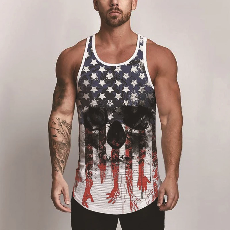 Tank Top grafis bendera Amerika untuk pria, pakaian atasan 3D cetak Hawaii rompi pantai tanpa lengan Y2k baju Vintage Tank Top