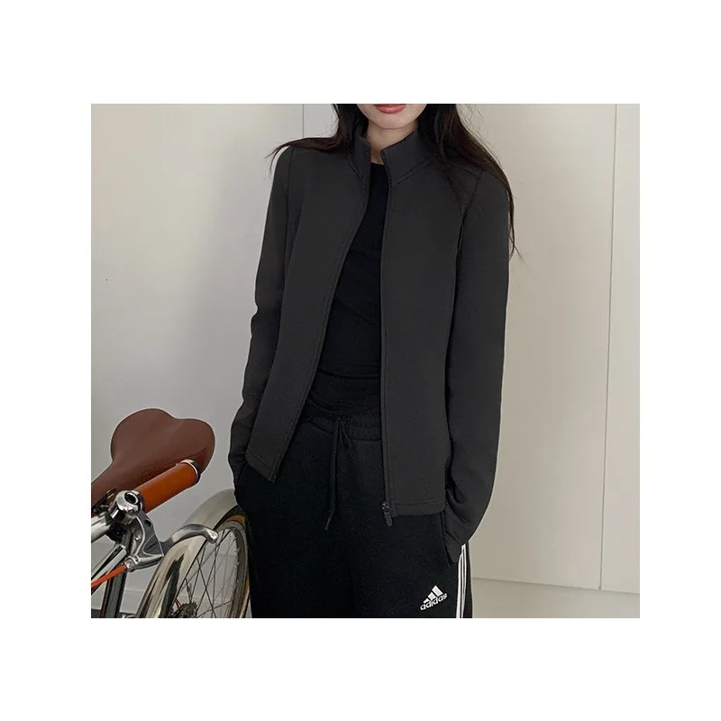 Giacca casual da donna autunno e inverno nuova giacca sportiva cardigan a vita corta con colletto rialzato e aderente