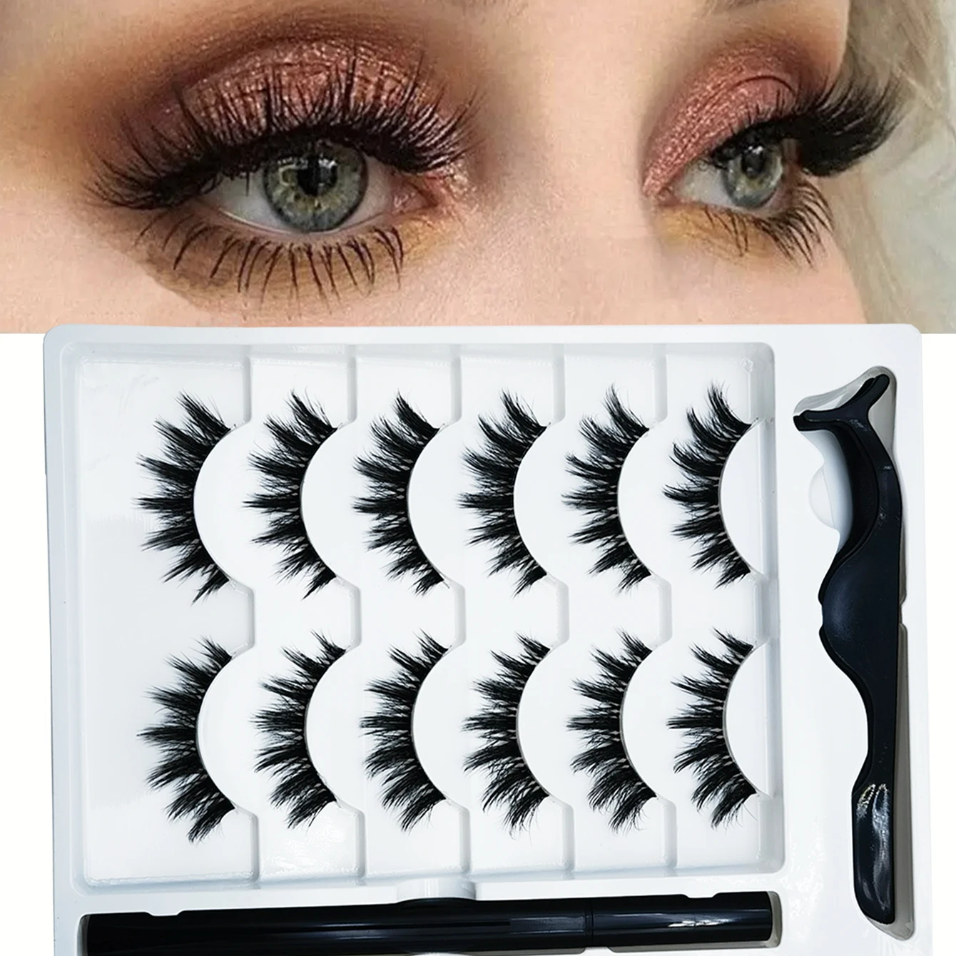 6 أزواج من الرموش الصناعية ذات الجذع الشفاف للمكحل المغناطيسي #1